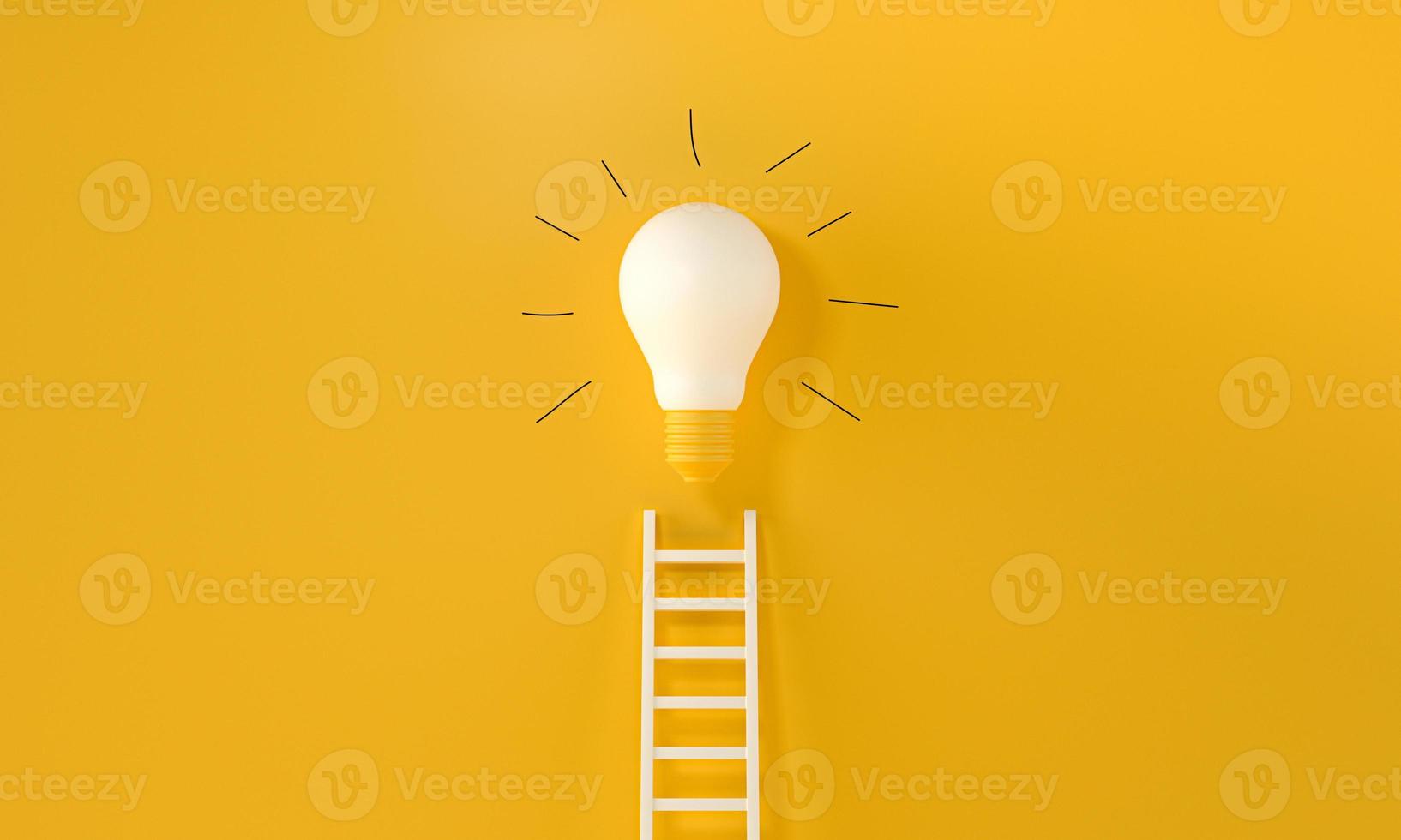 Lightbulb With A Ladder and handmade gloss lines on yellow background. Representing An Idea, Creativity and innovation concept. 3d rendering. photo