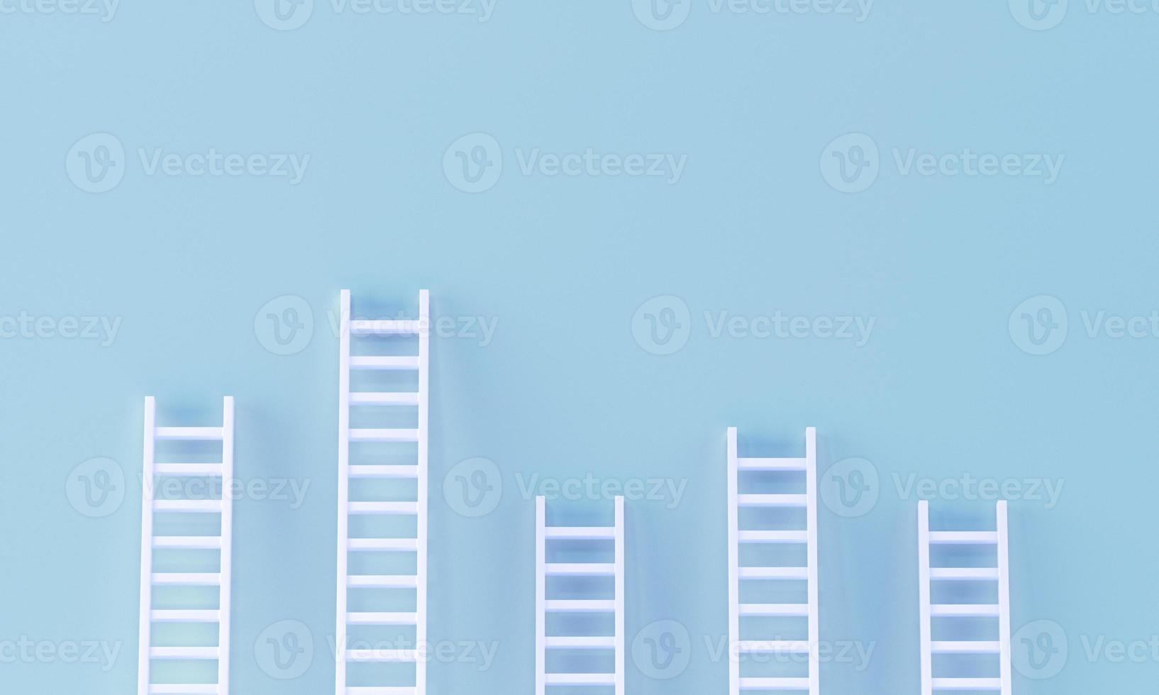 Ladder random collection on pastel blue wall. minimal studio background. photo