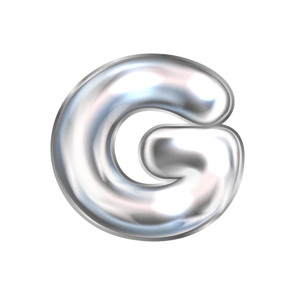 Silver perl foil inflated alphabet symbol, isolated letter G vector