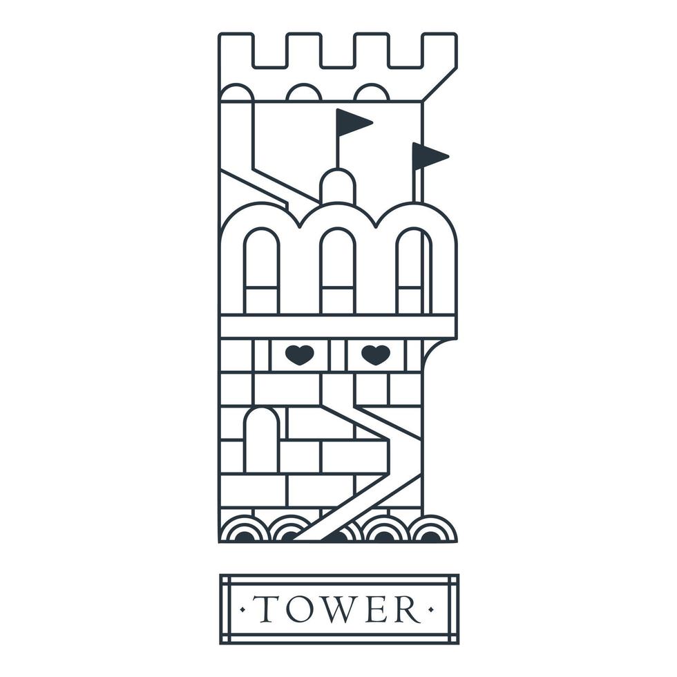 Legendary dragon fortress with a bridge. Fantasy medieval tower with flags and hearts vector