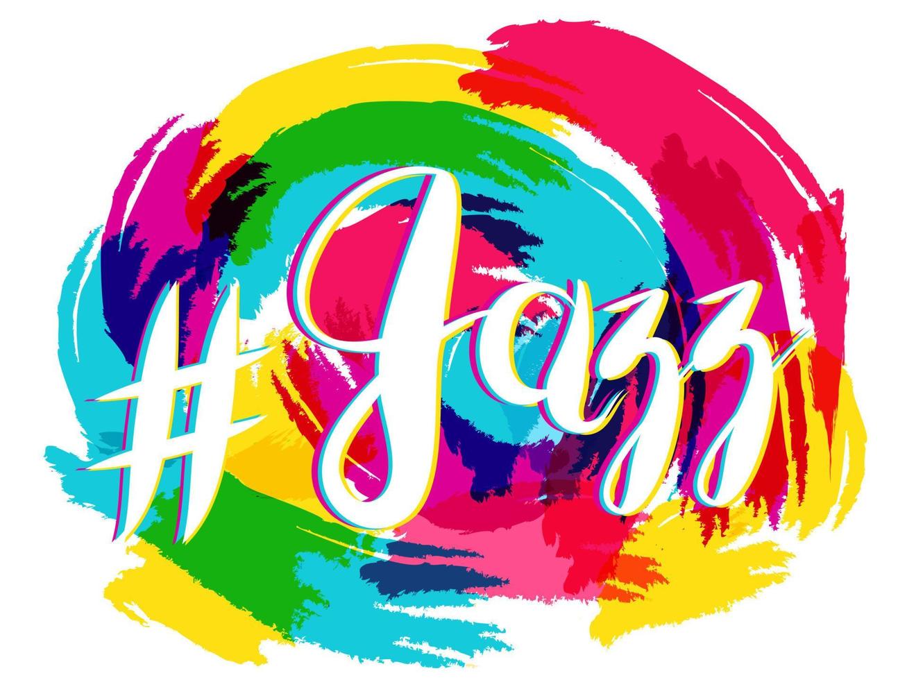 hashtag letras de jazz sobre fondo de punto, amarillo y azul vector