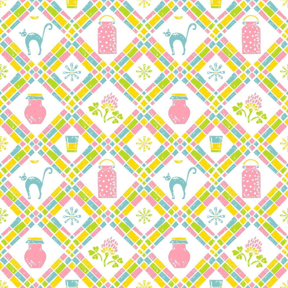 Milk seamless pattern. Can and cat vector