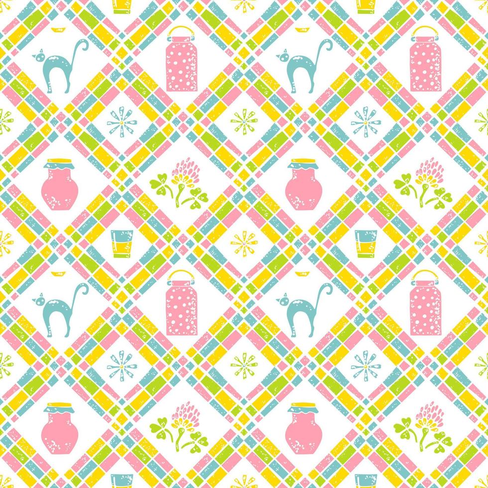 Milk seamless pattern. Can and cat vector