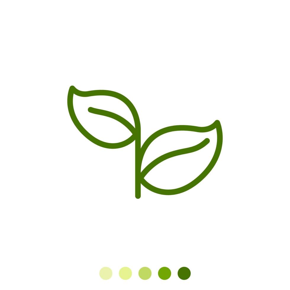 Simple green leaf linear icon. vector