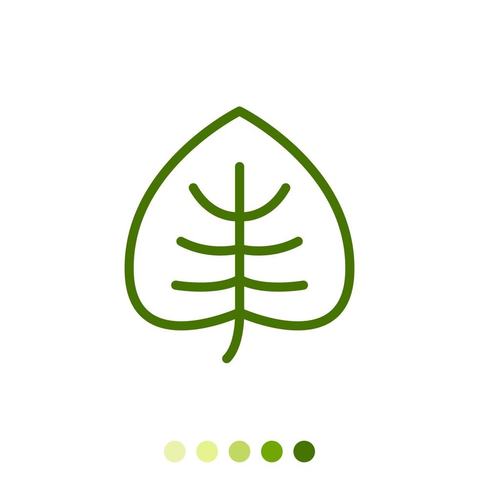 Simple green leaf linear icon. vector