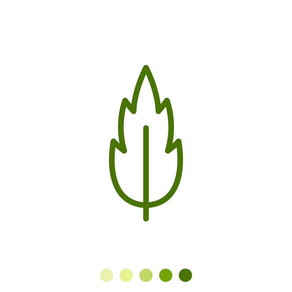 Simple green leaf linear icon. vector
