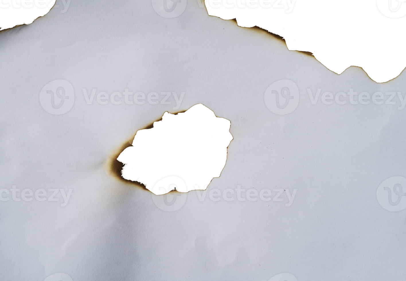 burnt paper frame for texture overlay. damaged white paper with burnt stain in transparent background. blank ripped paper edge for a design element. png