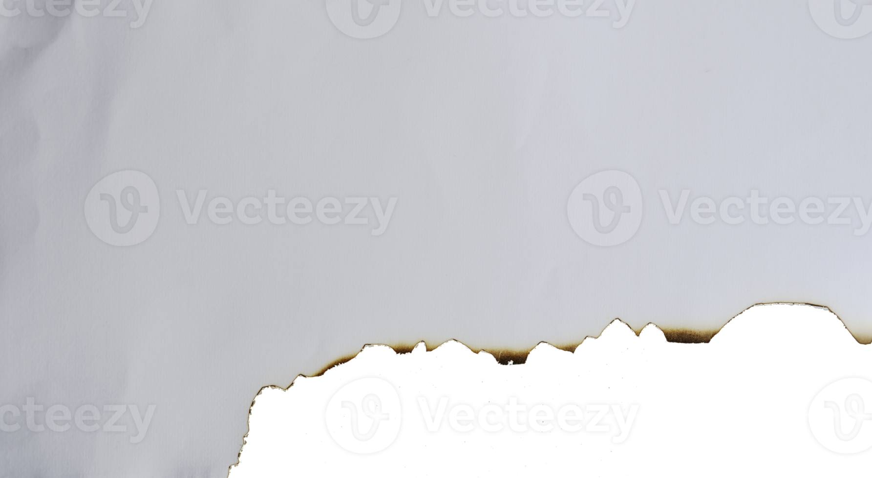 burnt paper frame for texture overlay. damaged white paper with burnt stain in transparent background. blank ripped paper edge for a design element. png