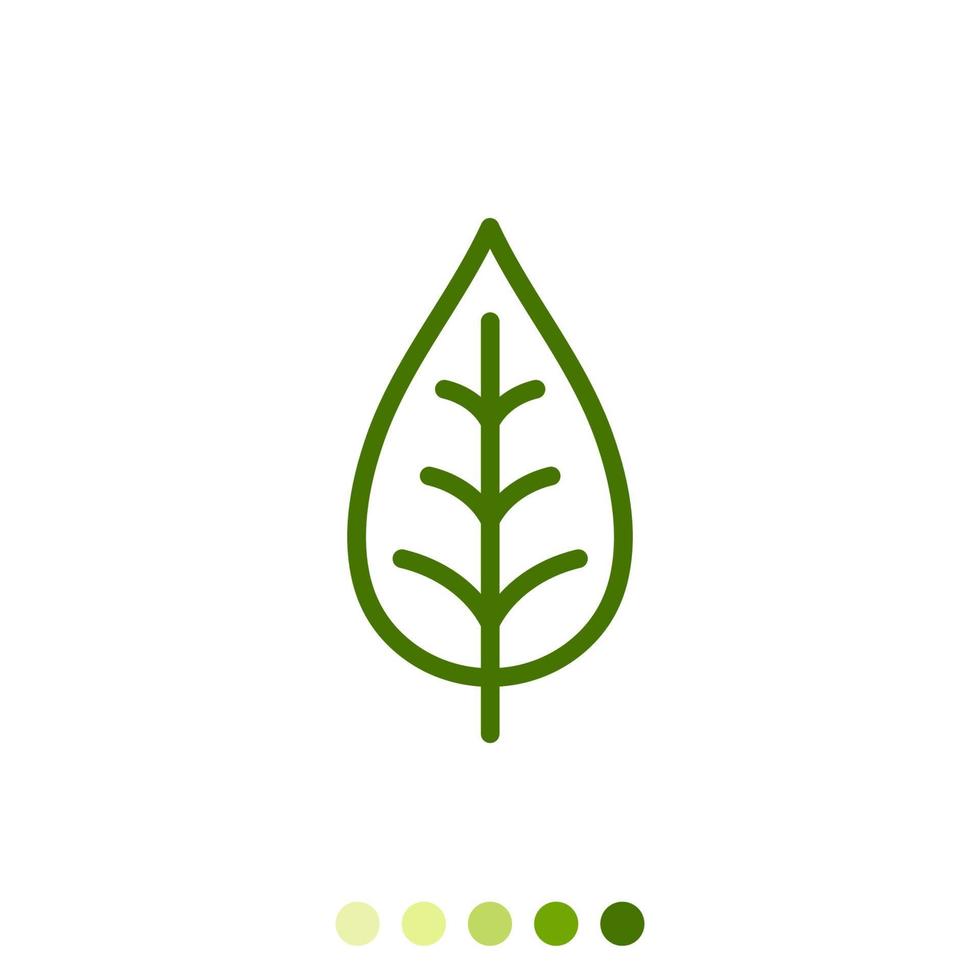 Simple green leaf linear icon. vector