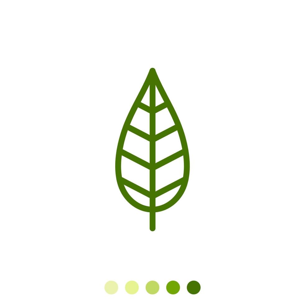 Simple green leaf linear icon. vector