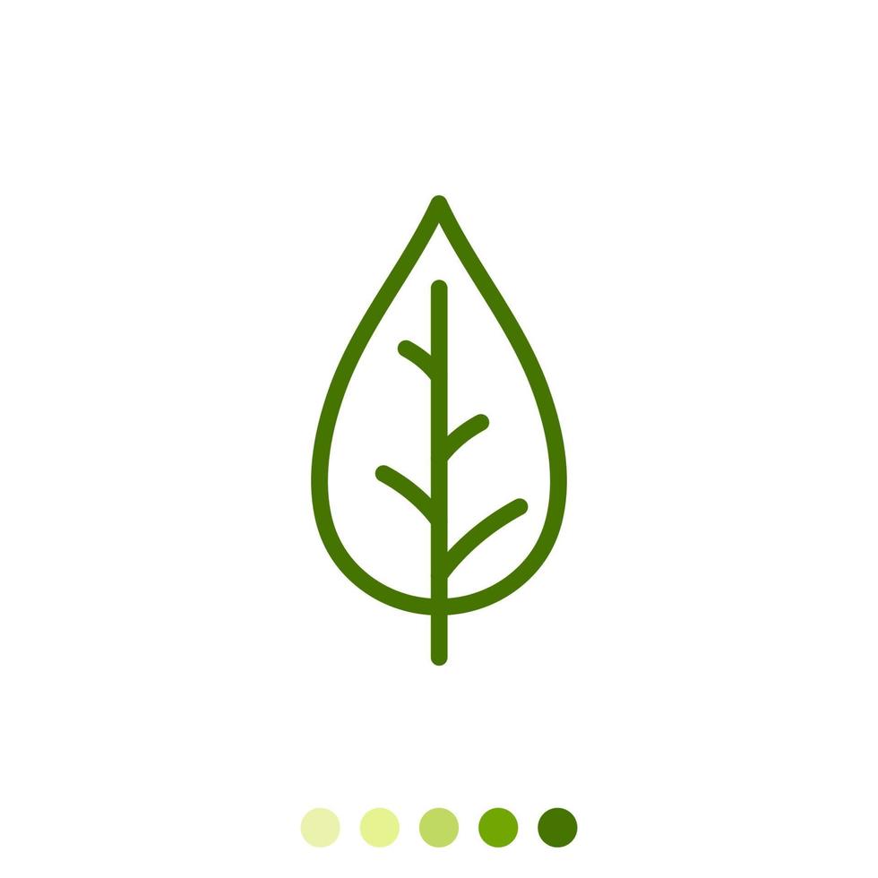 Simple green leaf linear icon. vector