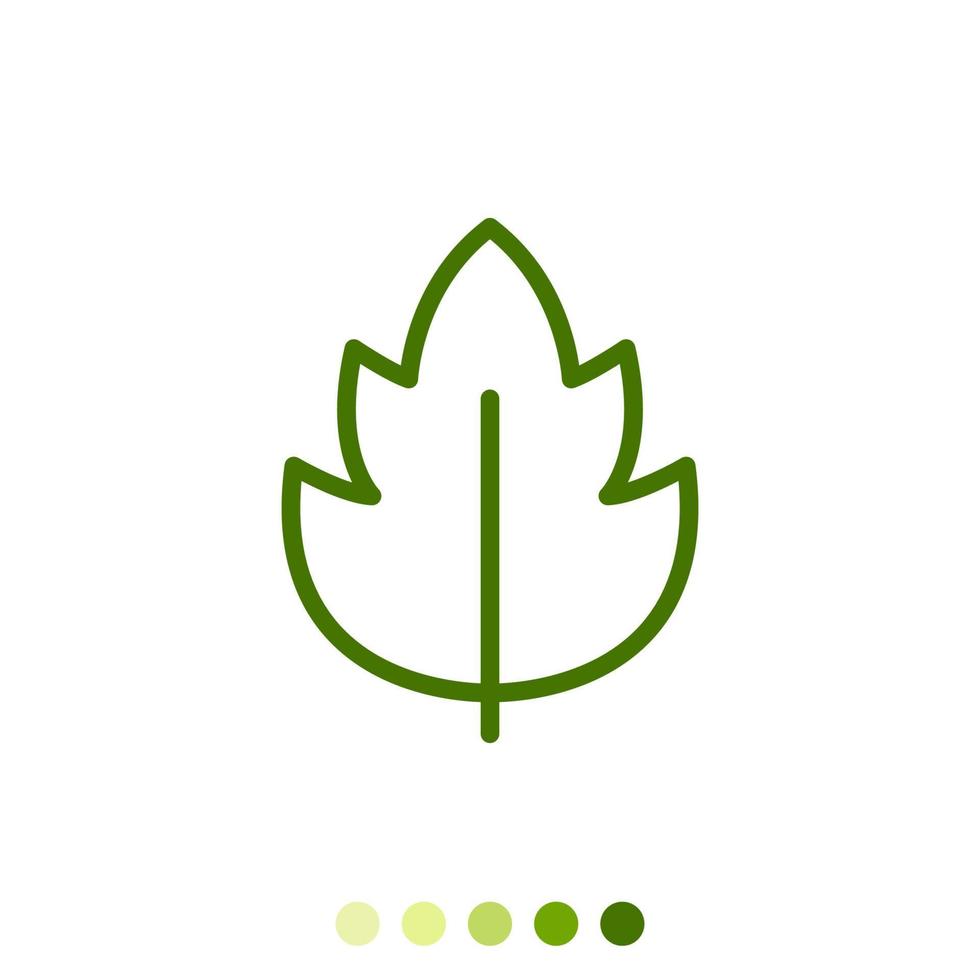 Simple green leaf linear icon. vector