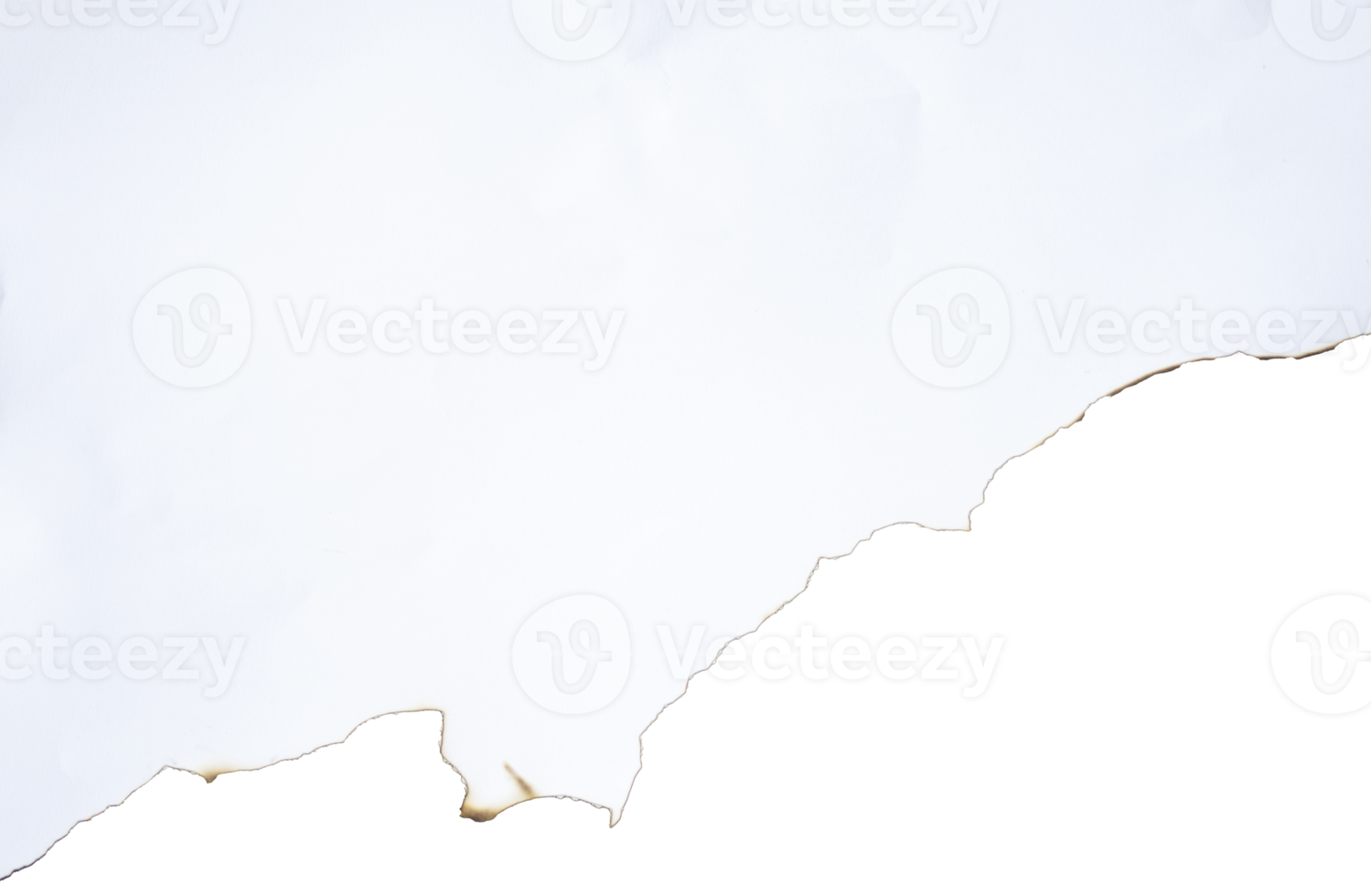 burnt paper frame for texture overlay. damaged white paper with burnt stain in transparent background. blank ripped paper edge for a design element. png