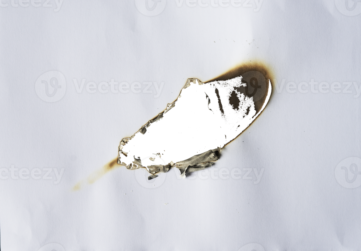 burnt paper frame for texture overlay. damaged white paper with burnt stain in transparent background. blank ripped paper edge for a design element. png