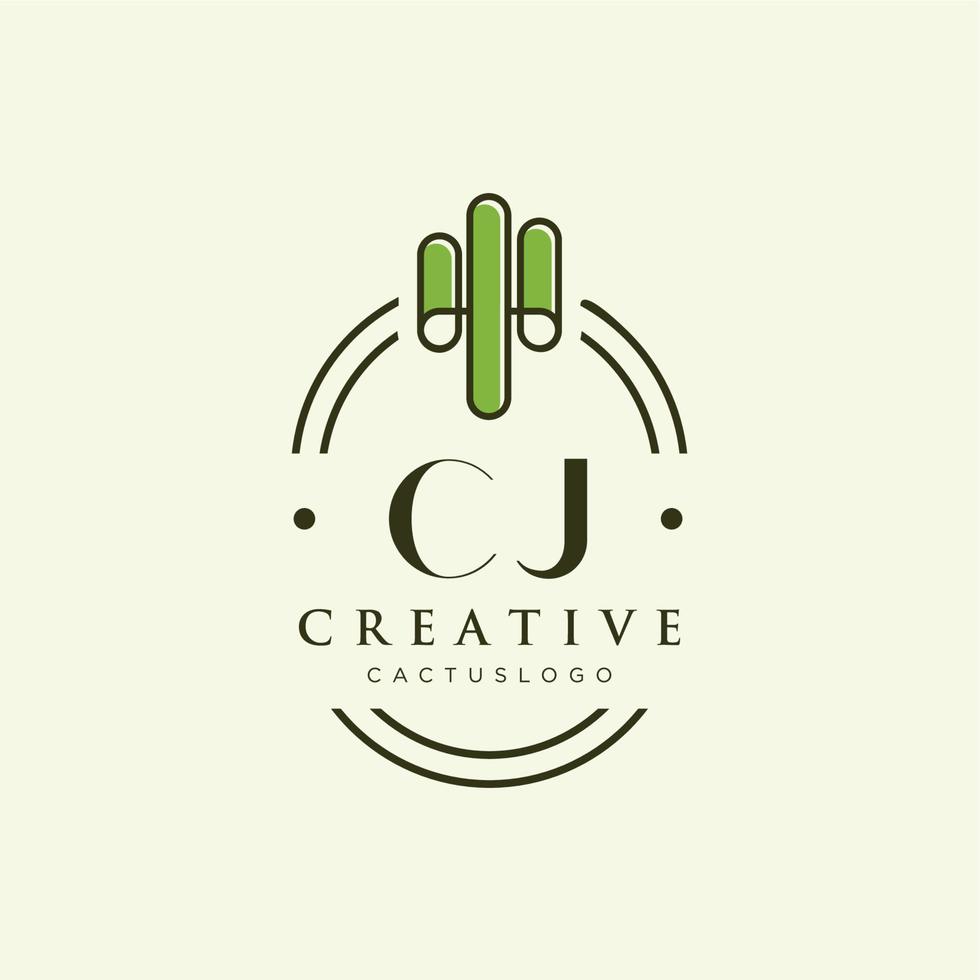 CJ Initial letter green cactus logo vector