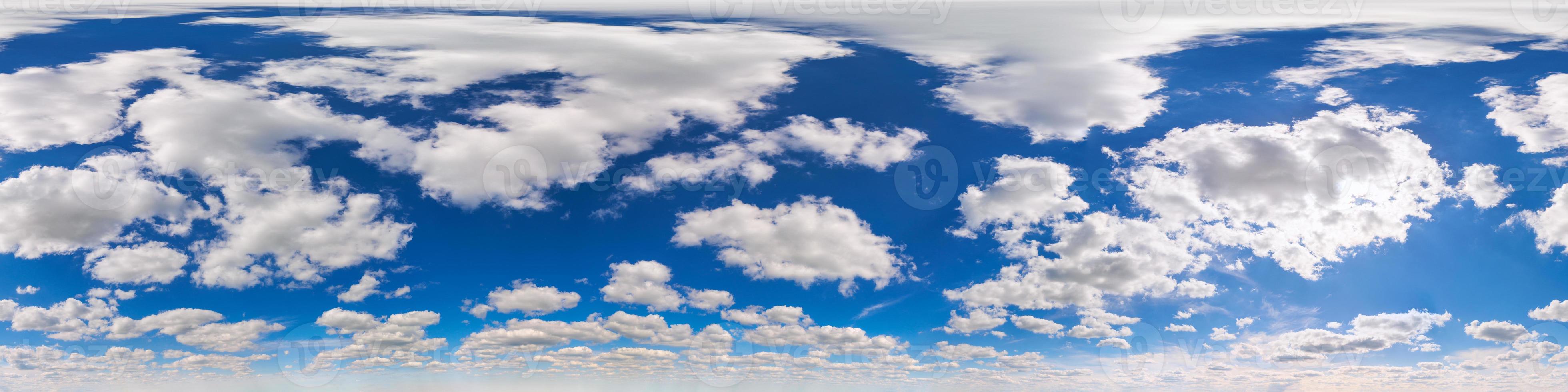 seamless 360 degrees angle view blue sky with clouds with zenith in equirectangular projection - upper half of the sphere photo