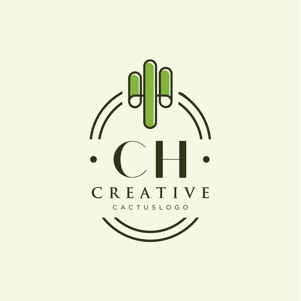 ch letra inicial vector de logotipo de cactus verde