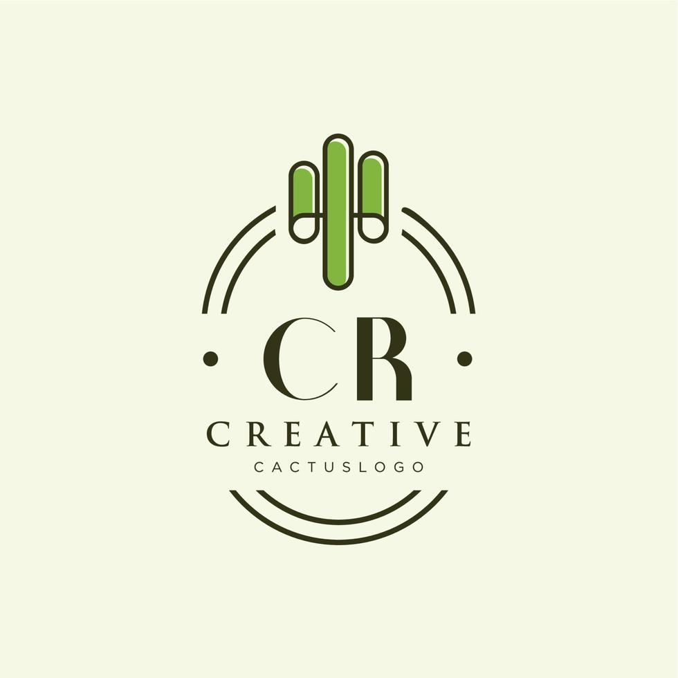 cr letra inicial vector de logotipo de cactus verde