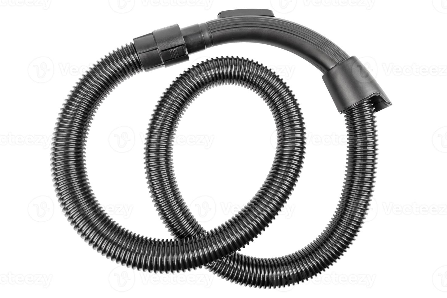 black plastic corrugated vacuum cleaner hose on white background photo