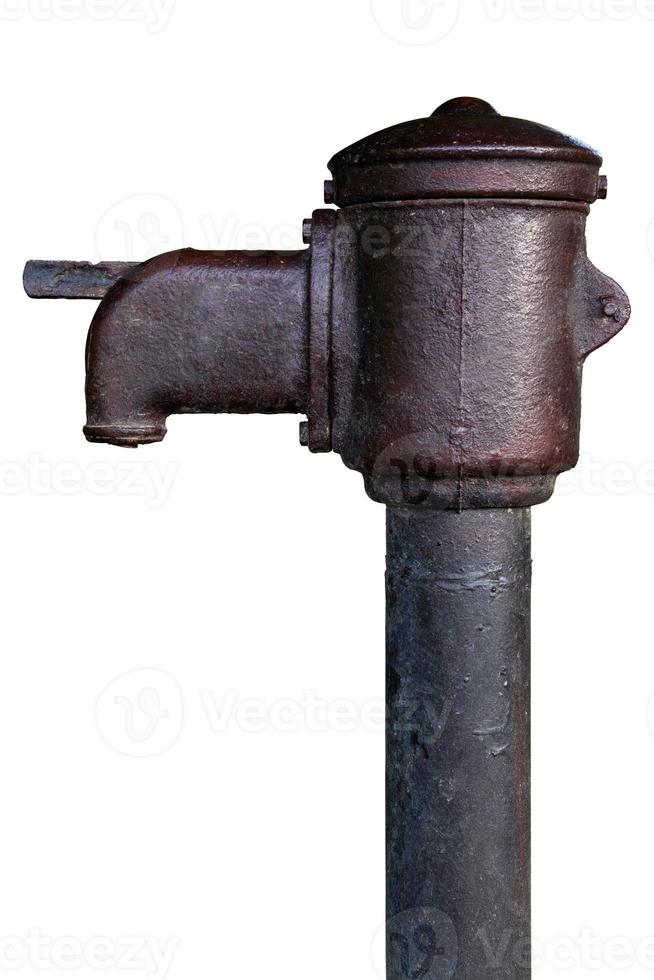 old soviet public iron pump isolated on white background photo