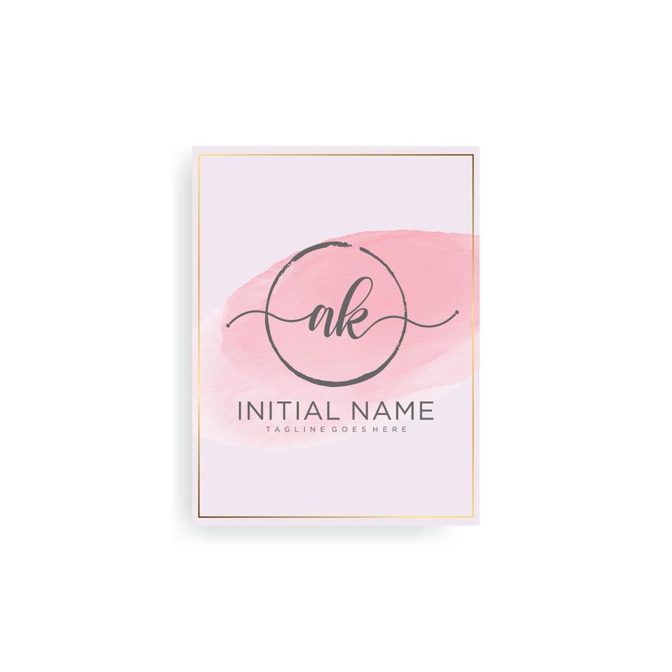 AK Initial Letter Handwriting Logo with watercolor Background Vector. vector