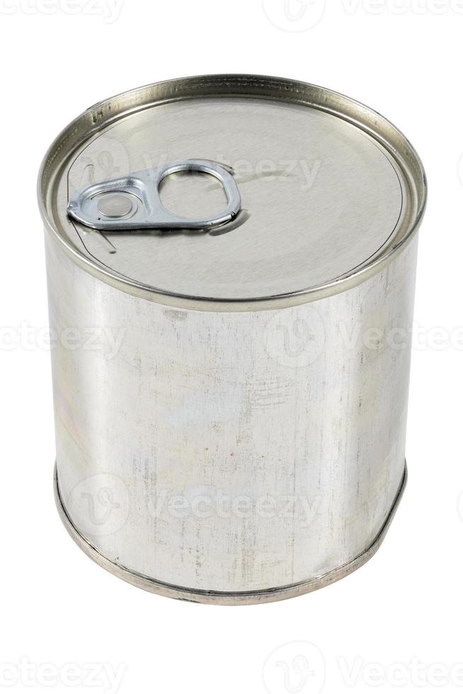 a tin can with a pull ring isolated on white background photo