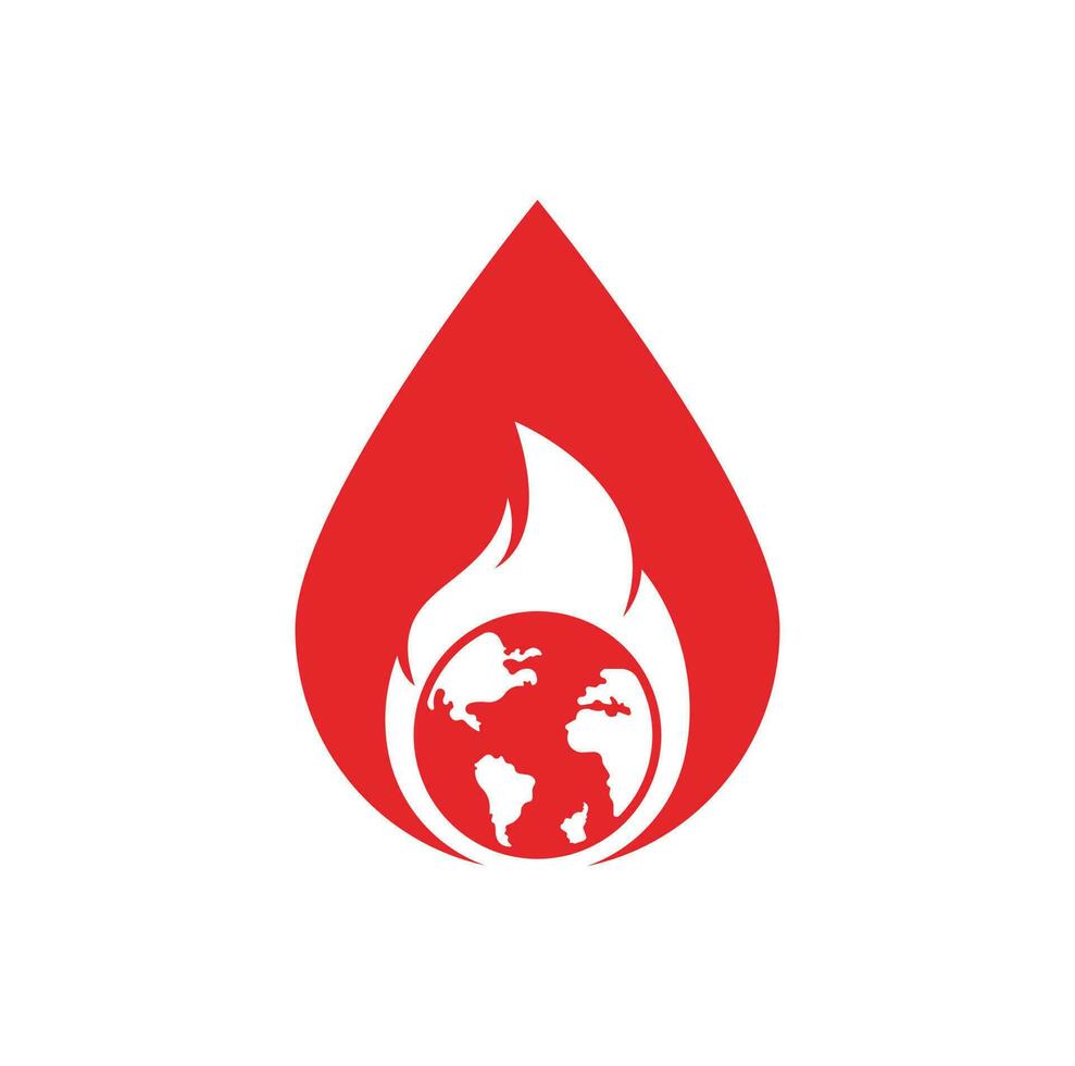 Fire Planet drop shape concept vector logo design template. Fire and earth icon design.