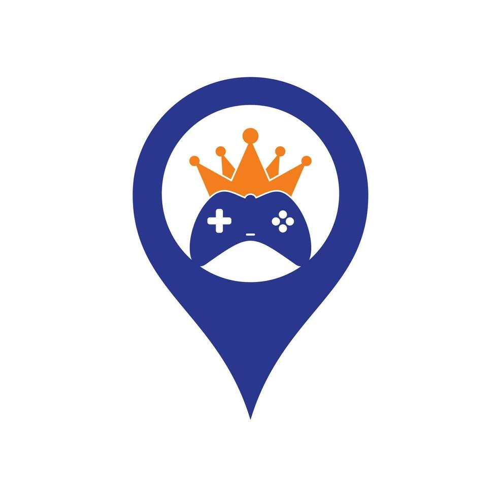 juego rey gps forma concepto logo icono diseño. plantilla de logotipo de icono de joystick de corona de juego vector