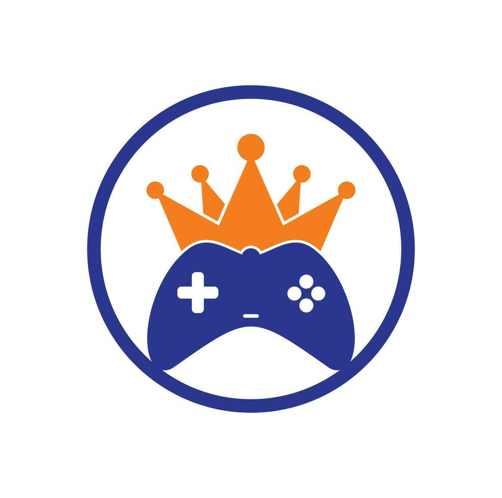 diseño del icono del logotipo del rey del juego. Ilustración de diseño vectorial del logotipo del rey del gamepad. plantilla de logotipo de icono de joystick de corona de juego vector