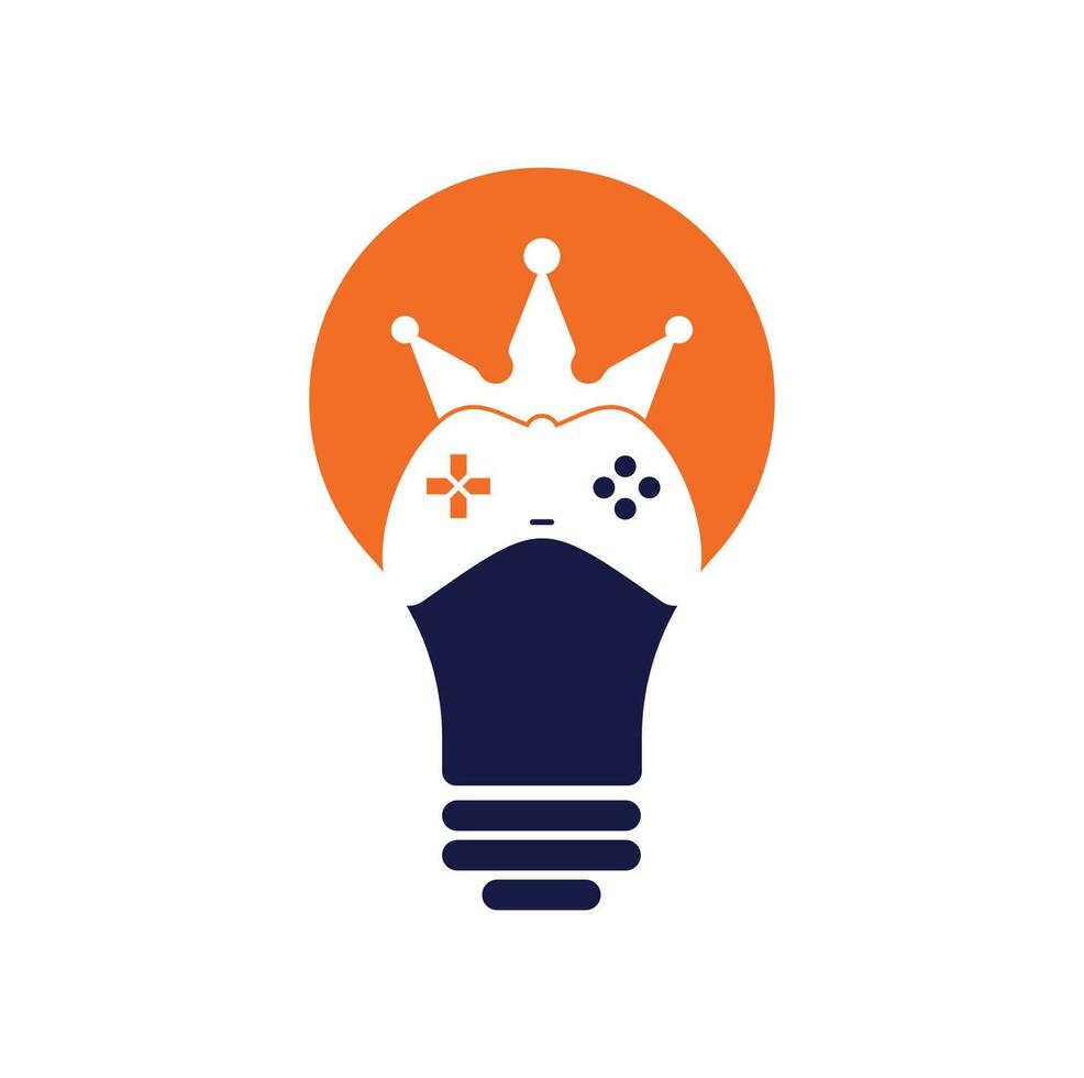 diseño del icono del logotipo del concepto de forma de bombilla del rey del juego. plantilla de logotipo de icono de joystick de corona de juego vector