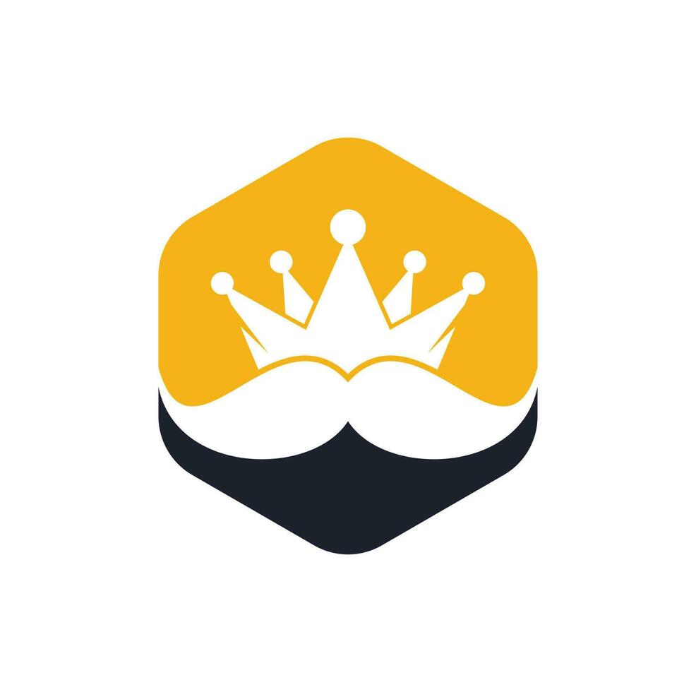 Mustache king vector logo design. Elegant stylish mustache crown logo.