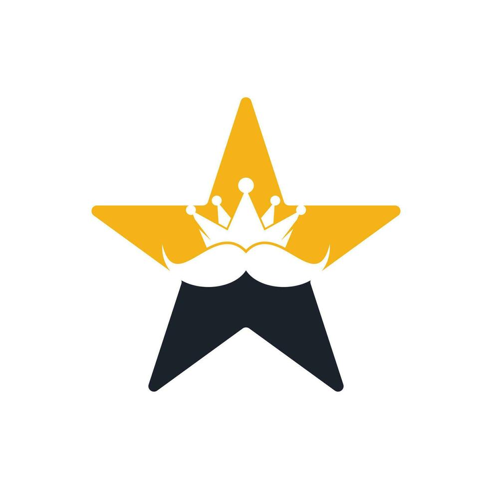 Mustache king star shape concept vector logo design. Elegant stylish mustache crown logo.