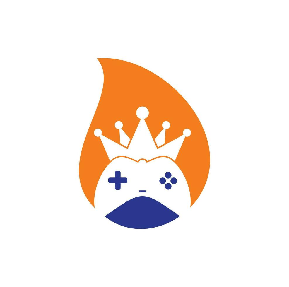 diseño del icono del logotipo del concepto de forma de gota del rey del juego. plantilla de logotipo de icono de joystick de corona de juego vector