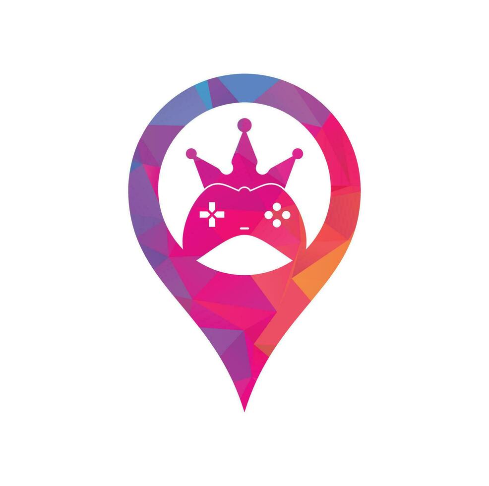 juego rey gps forma concepto logo icono diseño. plantilla de logotipo de icono de joystick de corona de juego vector