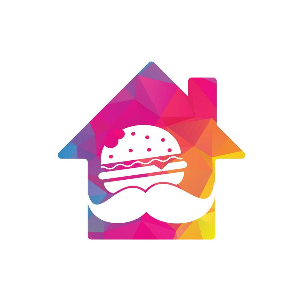 Mustache burger house shape concept logo icon vector. Burger with mustache icon logo concept. vector