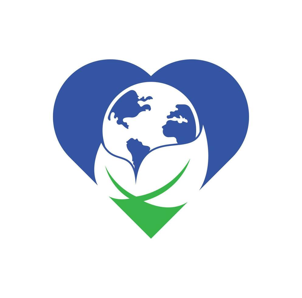 Globe leaf heart shape concept logo icon vector. Earth and leaf logo combination. Planet and eco symbol or icon vector