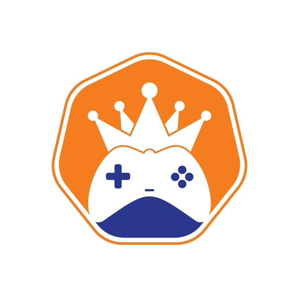 diseño del icono del logotipo del rey del juego. Ilustración de diseño vectorial del logotipo del rey del gamepad. plantilla de logotipo de icono de joystick de corona de juego vector