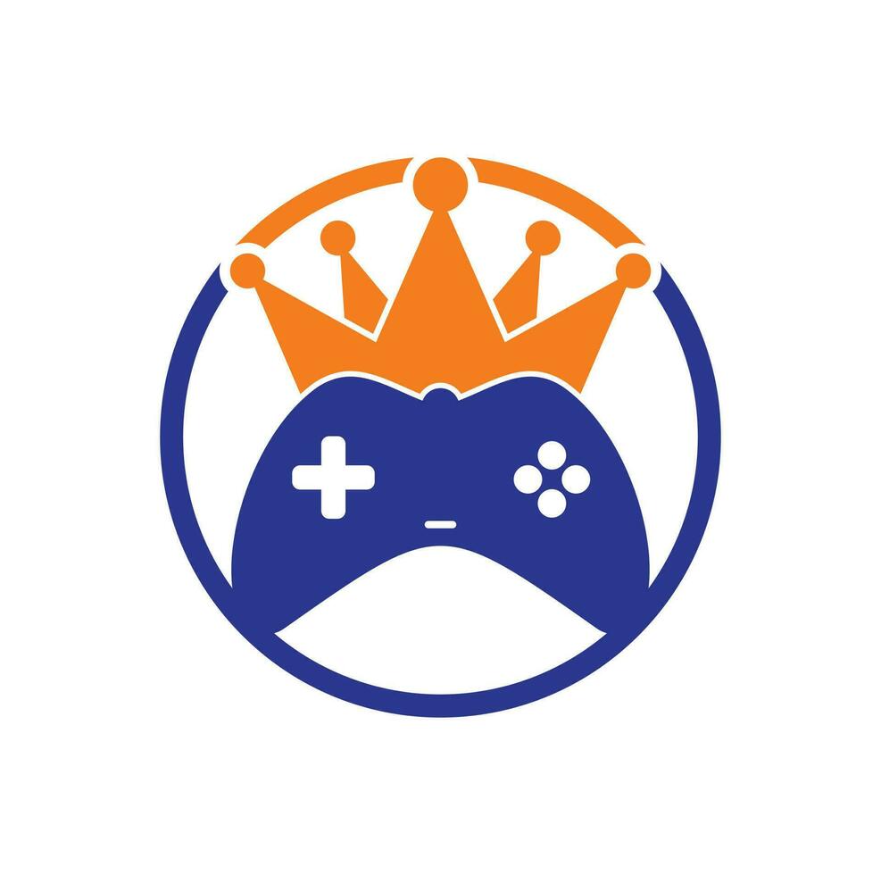 diseño del icono del logotipo del rey del juego. Ilustración de diseño vectorial del logotipo del rey del gamepad. plantilla de logotipo de icono de joystick de corona de juego vector