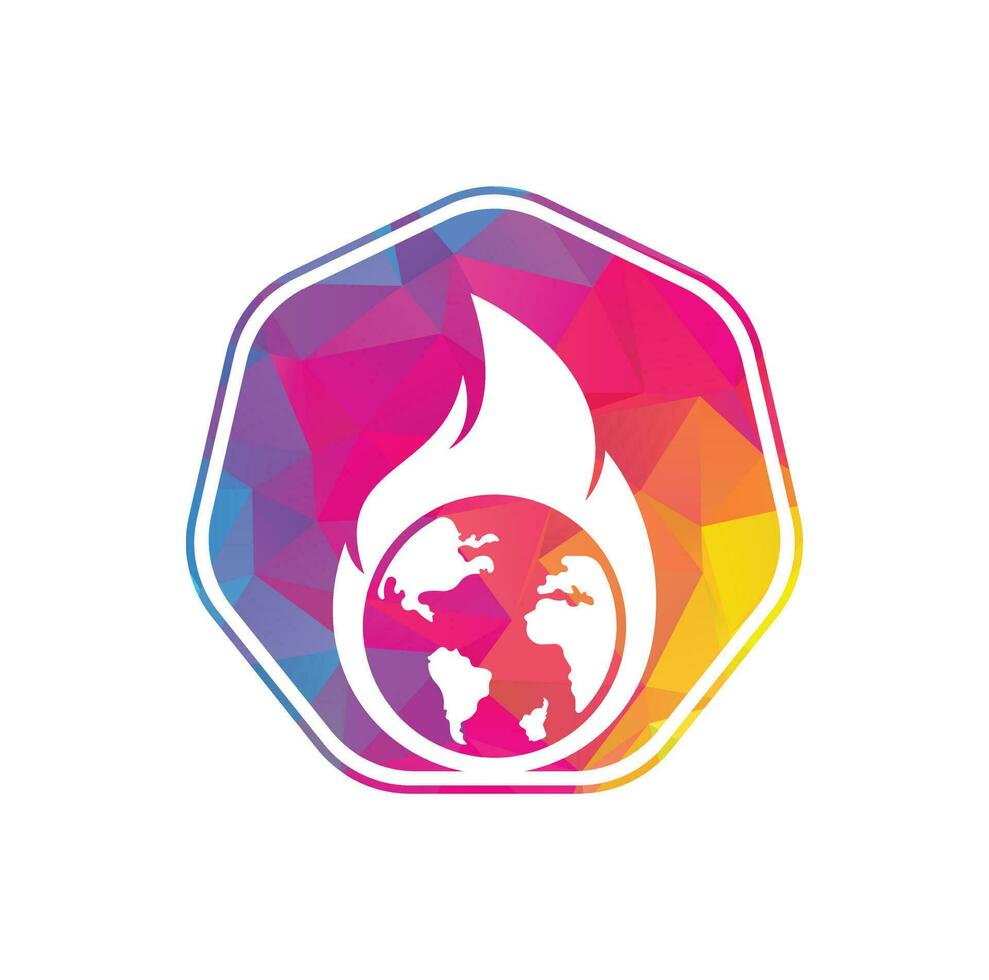 Fire Planet vector logo design template. Fire and earth icon design.