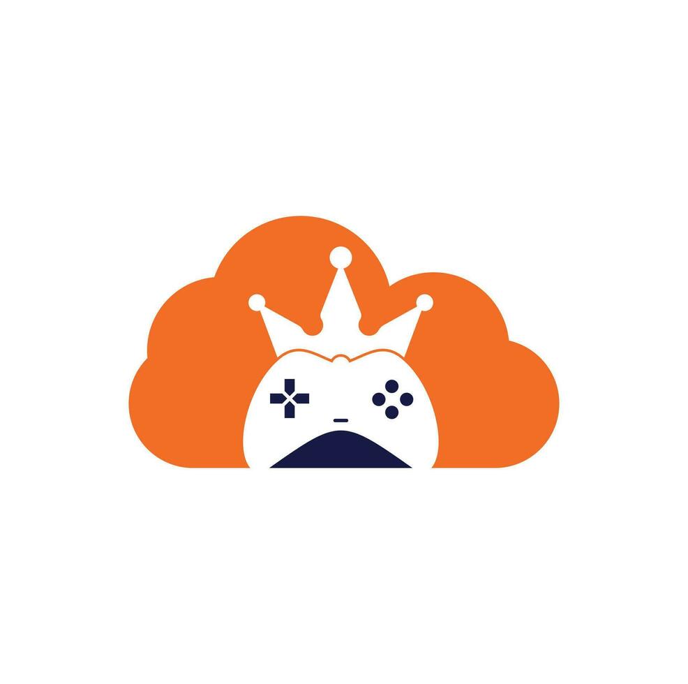 juego rey nube forma concepto logo icono diseño. plantilla de logotipo de icono de joystick de corona de juego. vector