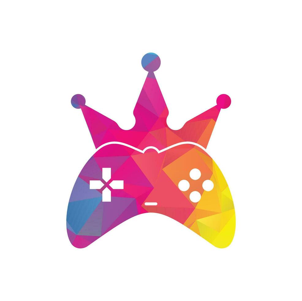 diseño del icono del logotipo del rey del juego. Ilustración de diseño vectorial del logotipo del rey del gamepad. plantilla de logotipo de icono de joystick de corona de juego. vector