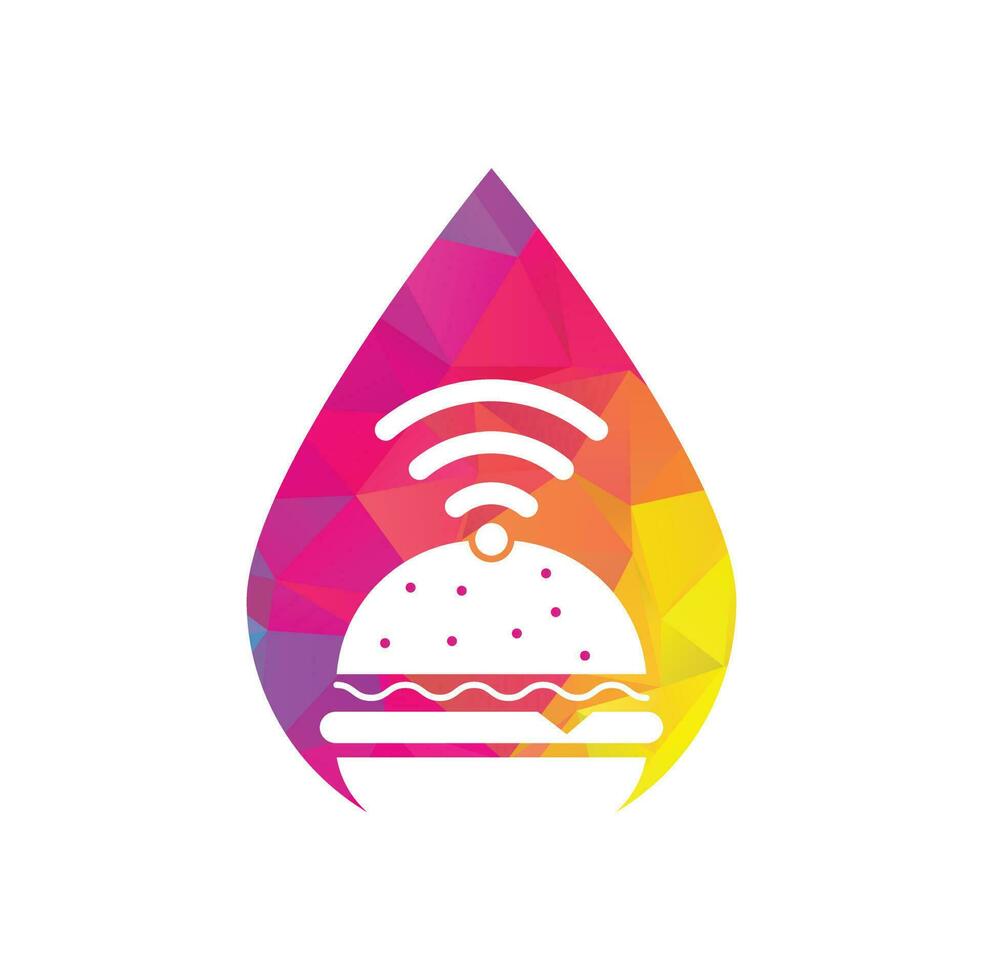 Wifi burger drop shape logo design vector icon. Hamburger and WiFi signal symbol or icon.