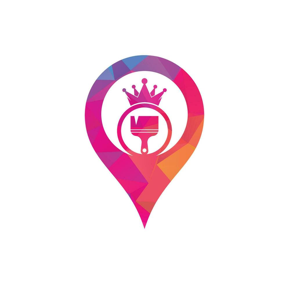 King paint and gps shape concept vector logo design. Crown and paint brush icon.