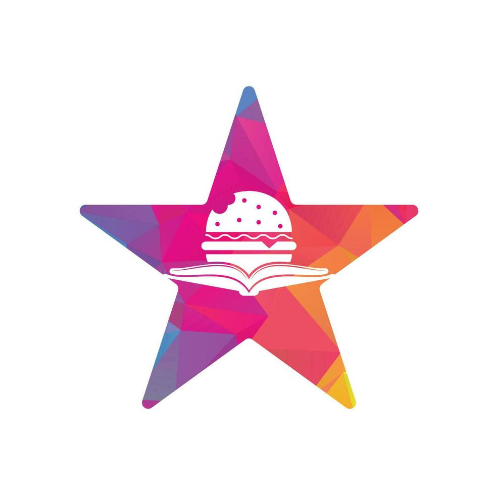 vector de diseño de logotipo de concepto de forma de estrella de libro de hamburguesas. libros y burger cafe logo vector aislado