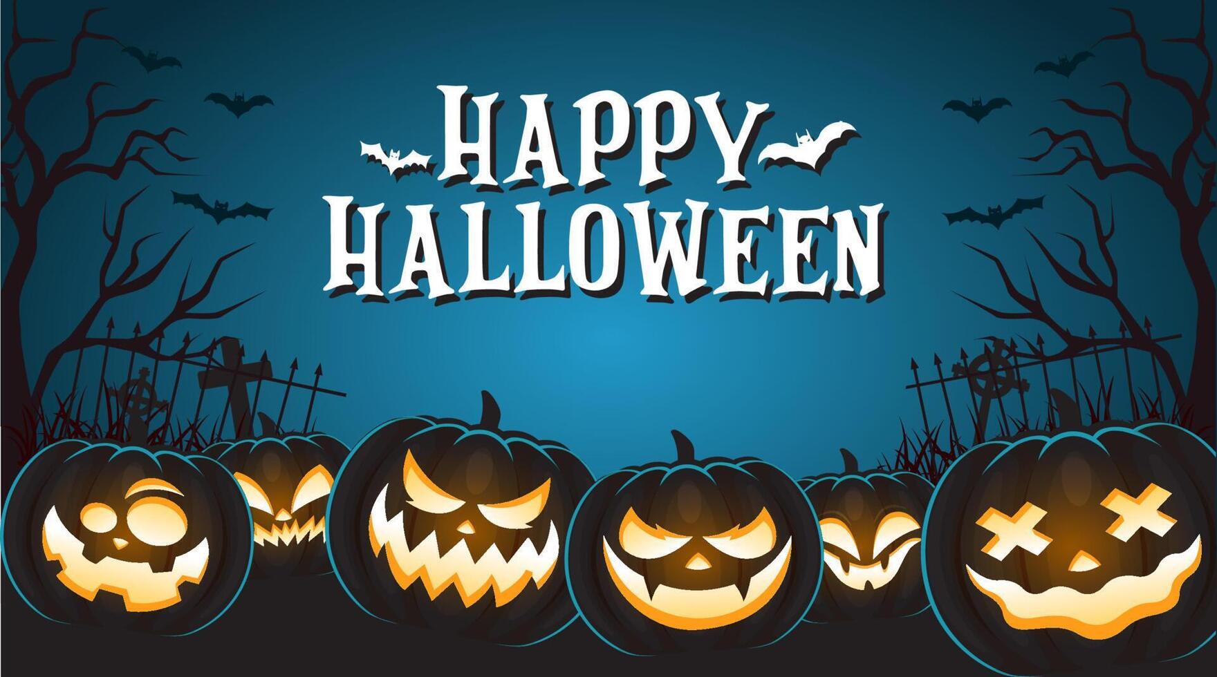 happy halloween with scary pumpkin in night vector
