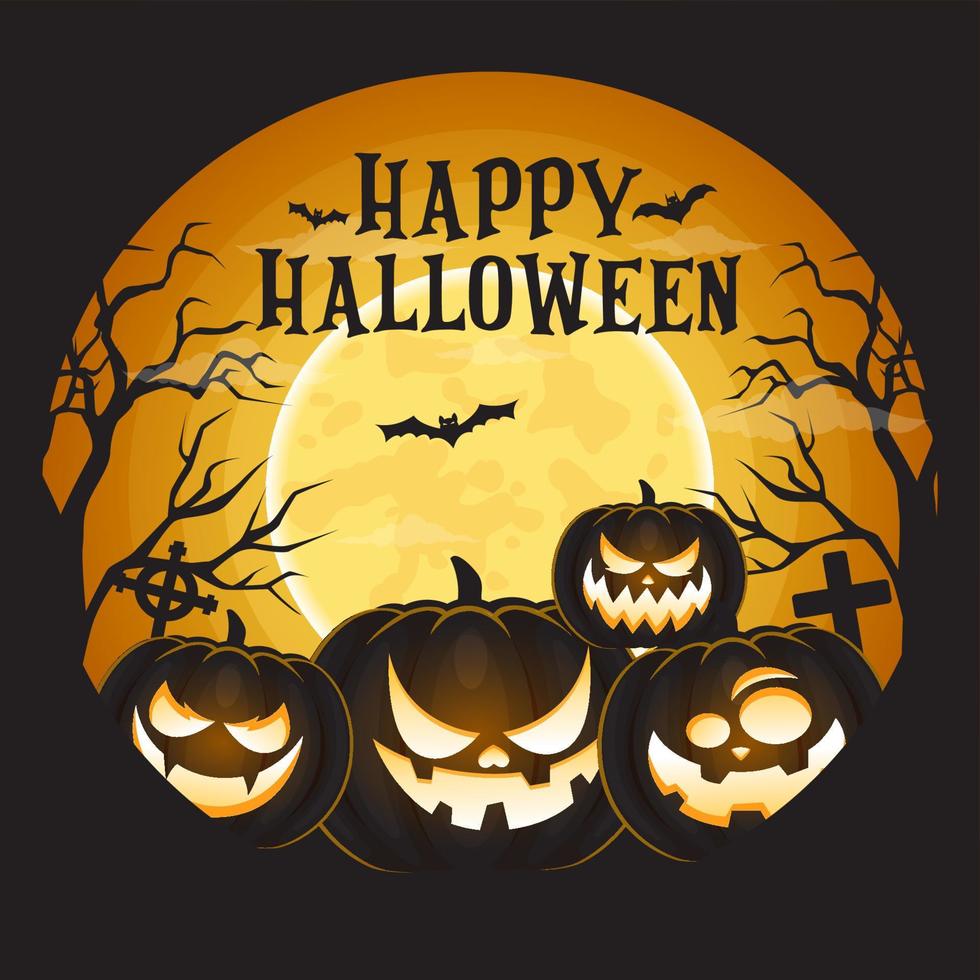 happy halloween with scary pumpkin in night vector