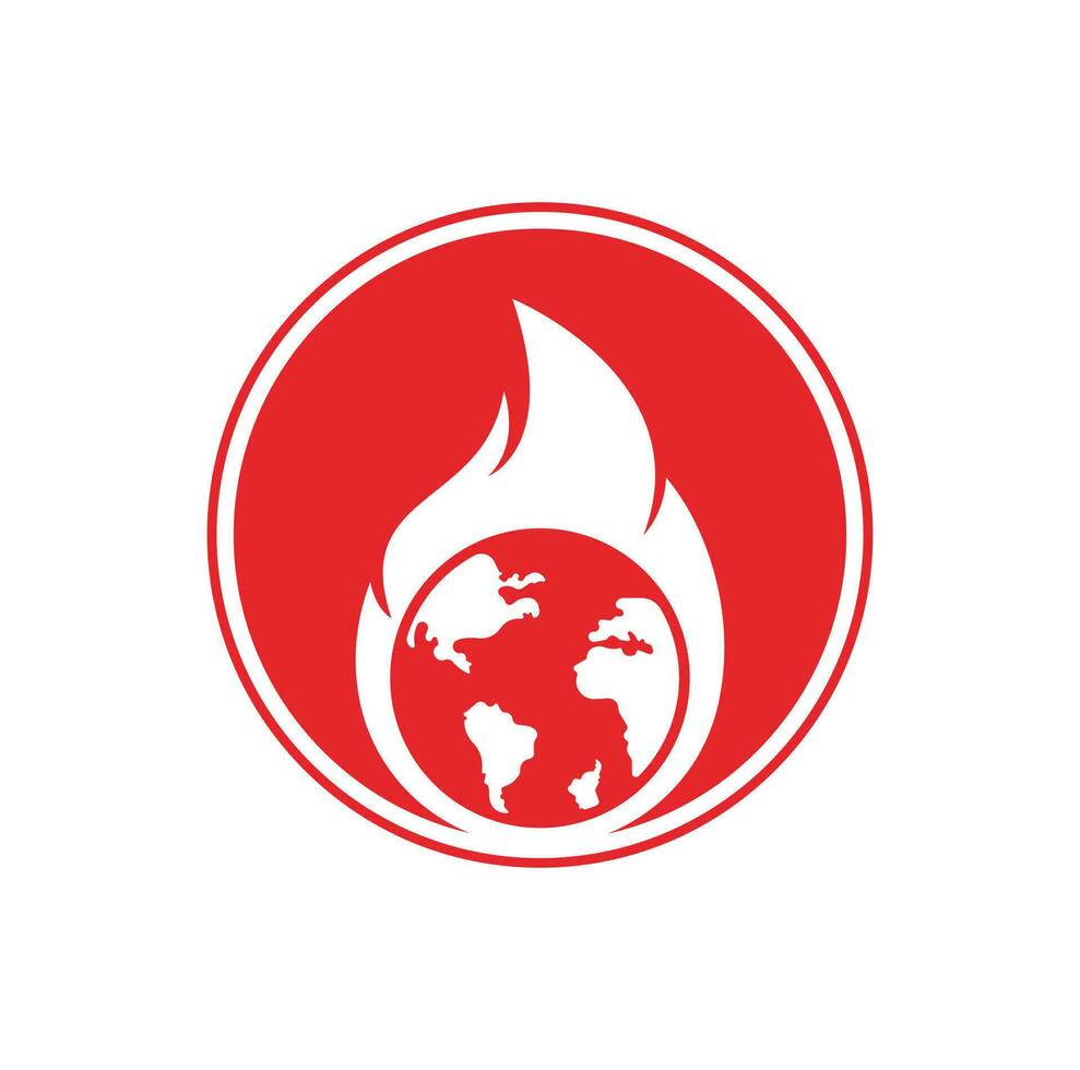 Fire Planet vector logo design template. Fire and earth icon design.