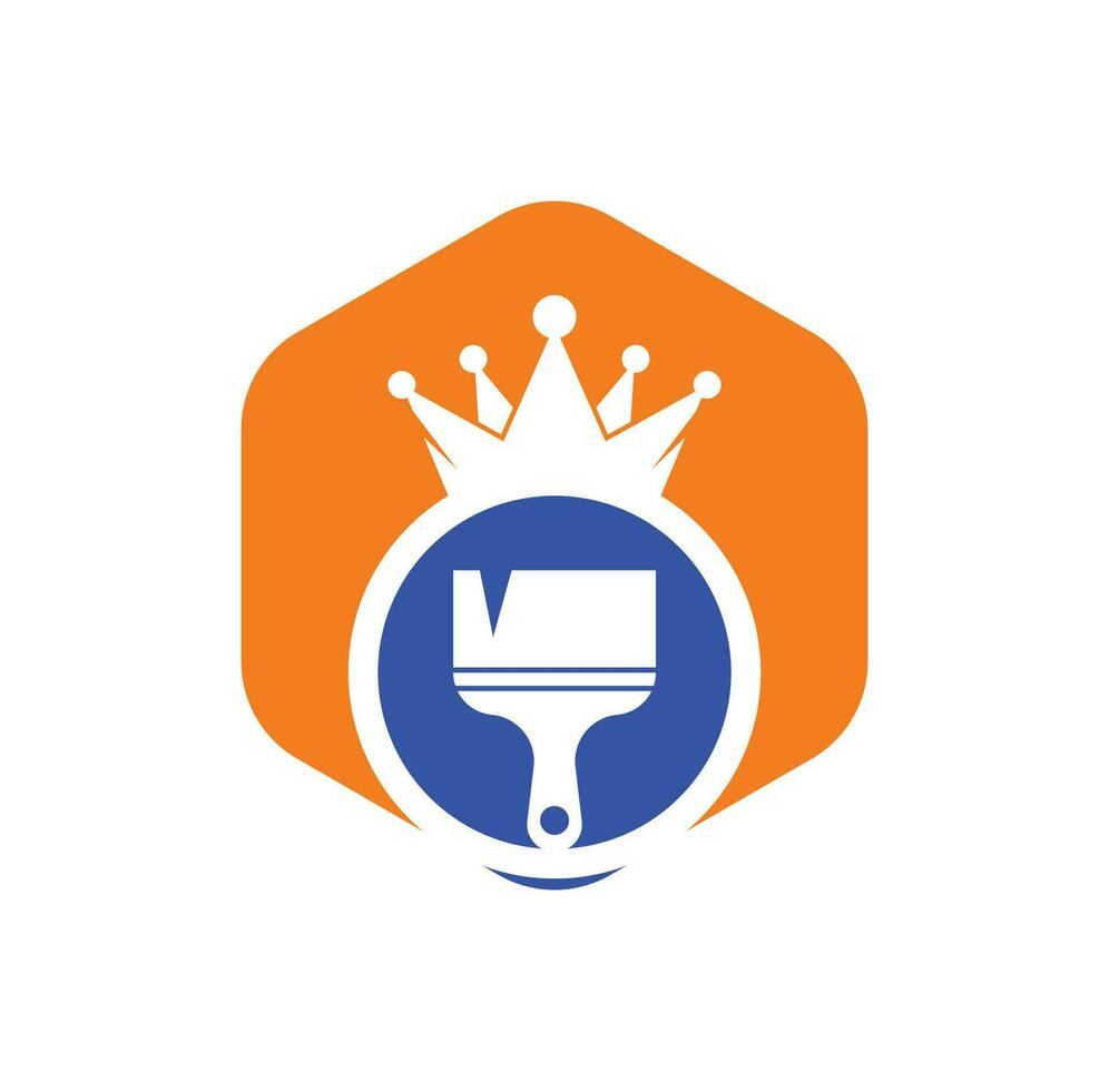 King paint vector logo design. Crown and paint brush icon.