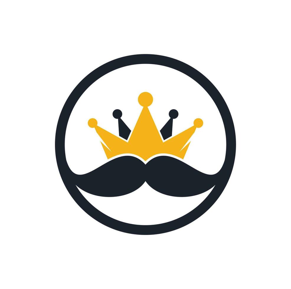 Mustache king vector logo design. Elegant stylish mustache crown logo.