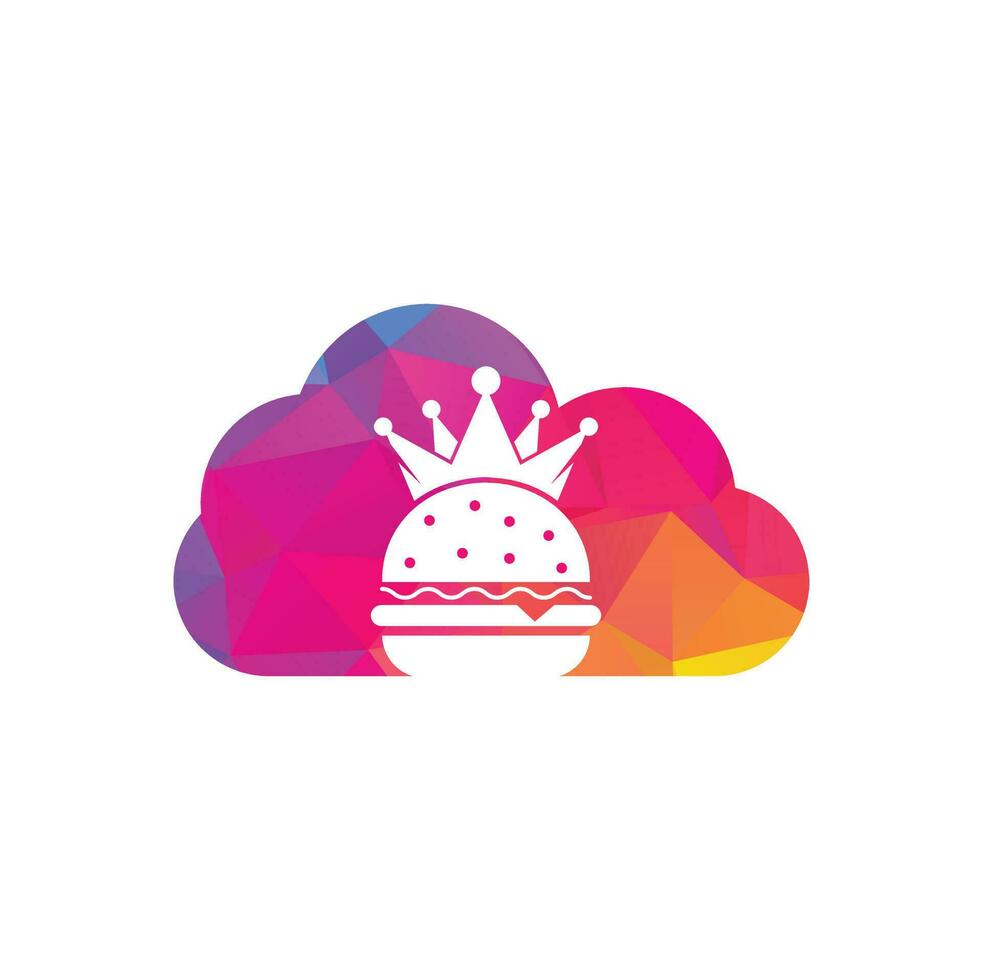 Diseño de logotipo vectorial de concepto de forma de nube de Burger King. hamburguesa con concepto de logotipo de icono de corona. vector
